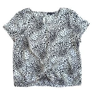 Adrianna Papell Top Womens L Leopard Print Black White Twist Front Career Casual